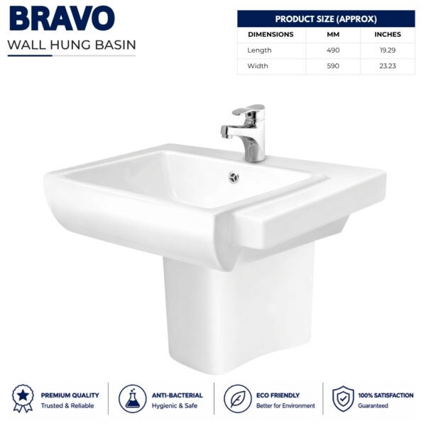 Bravo Wall hung Wash basin - Brite Sanitary Ware
