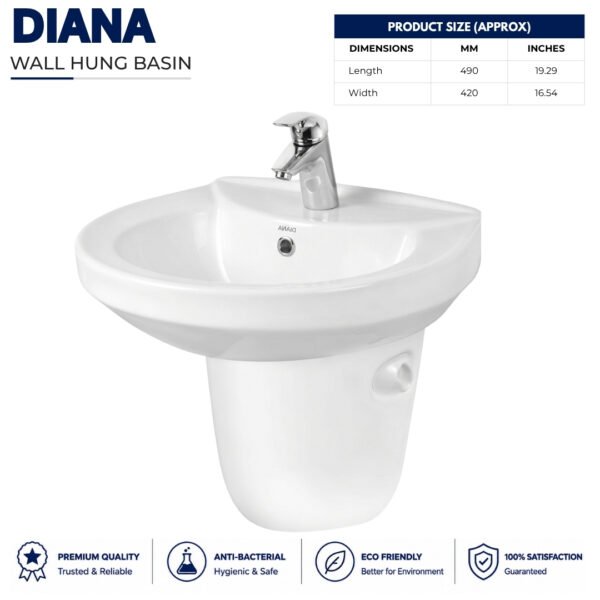 Diana Wall hung Wash Basin - Brite Sanitary Ware
