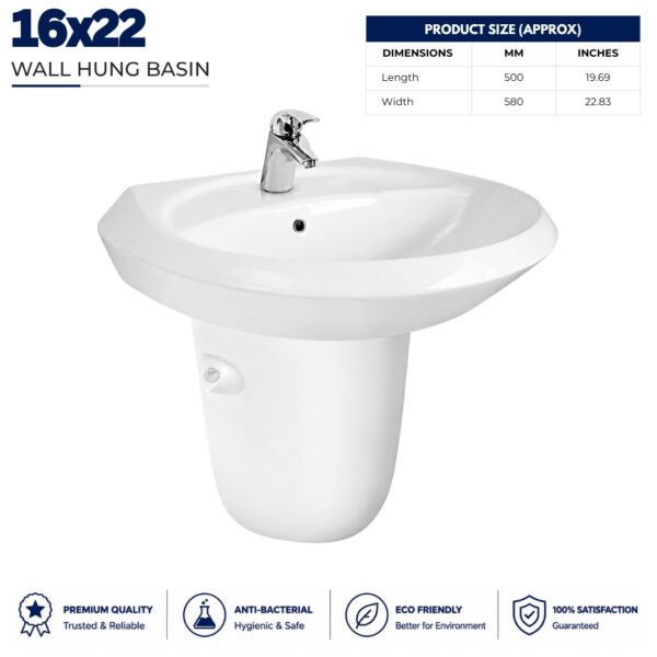 16x22 Wall hung Wash Basin - Brite Sanitary Ware