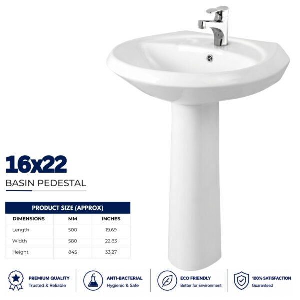 16x22 Wash Basin Pedestal - Brite Sanitary Ware